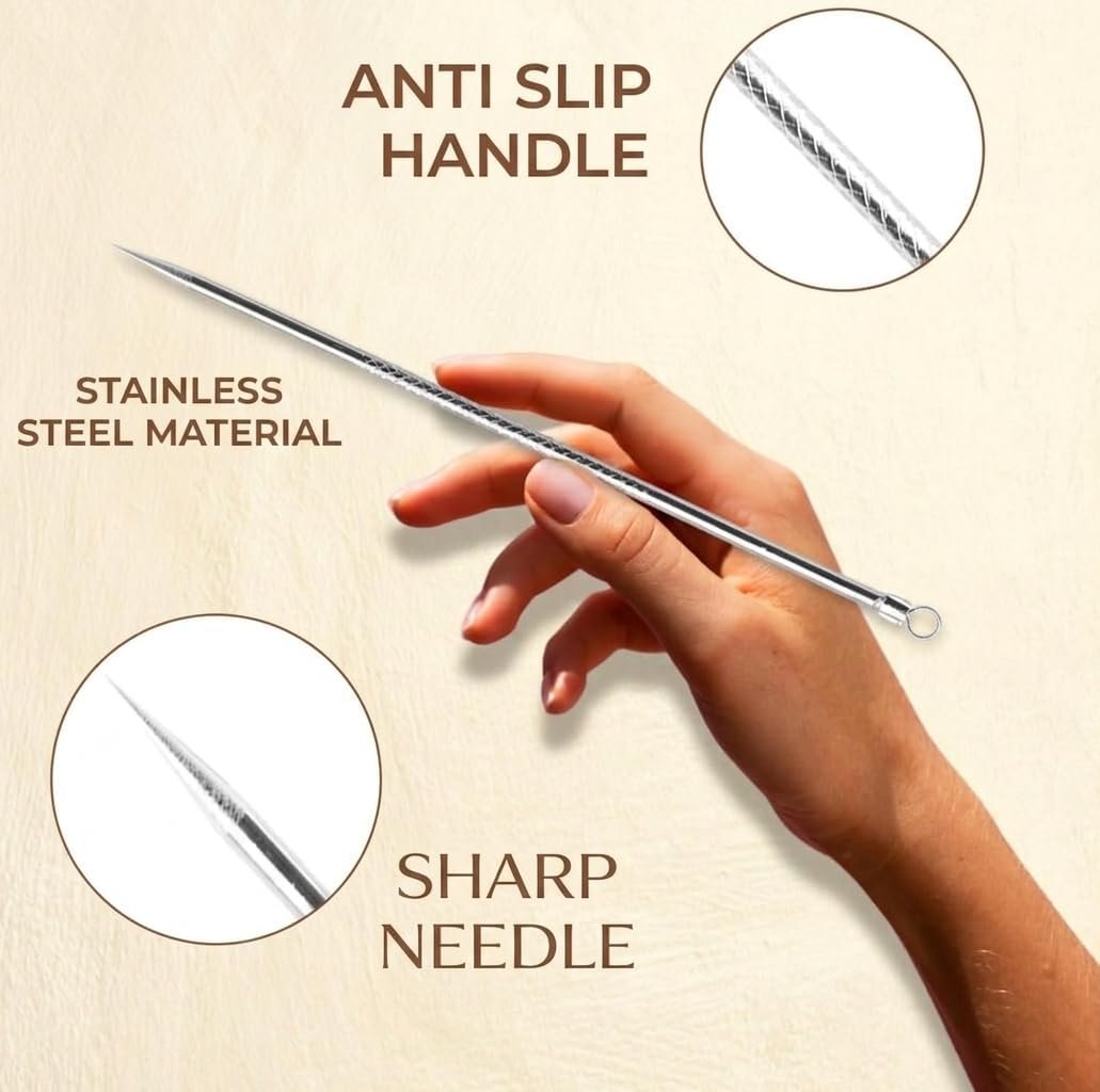 2 Pcs Pimple Extractor Tool 410 Grade Stainless Steel | Comedone Extractor, Pimple Popper, Blackhead Remover for Face, Zit Popper, Pimple Needle for Acne Removal - Image 5