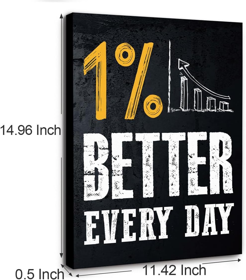 Gwisml Inspirational Canvas Wall Art,1% Better Every Day Motivational Quotes Canvas Frame Painting Prints Posters Artwork For Home Office Wall Decor - Image 2