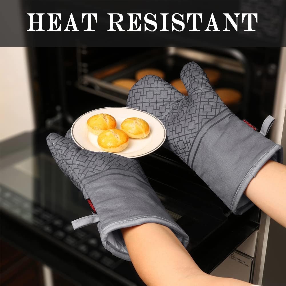 Oven Mitts and Pot Holders Sets 6pcs, Kitchen Oven Glove,High Heat Resistant 550 Degree Extra Long Oven Mitts and Potholders with Non-Slip Silicone Surface for Home Essentials (Grey) (Gray) - Image 5