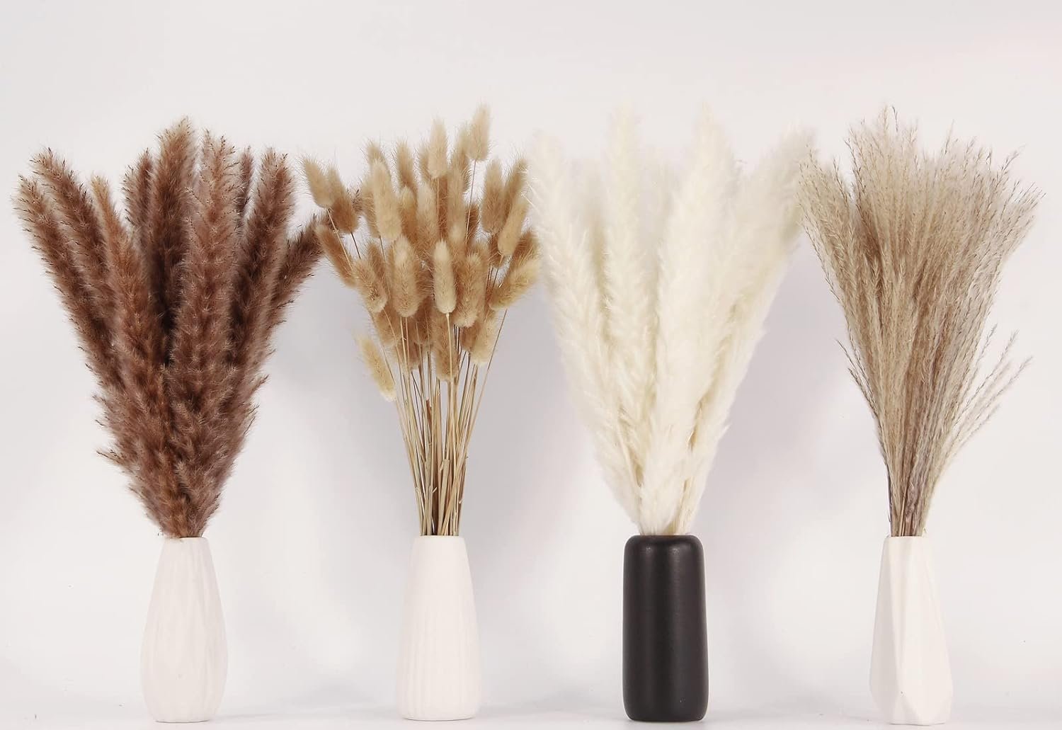 Artificial Pampas Grass Decor, 100 PCS Pampas Grass Contains Bunny Tails Dried Flowers, Reed Grass Bouquet for Wedding Boho Flowers Home Table Decor, Rustic Farmhouse Party (White and Brown) - Image 3