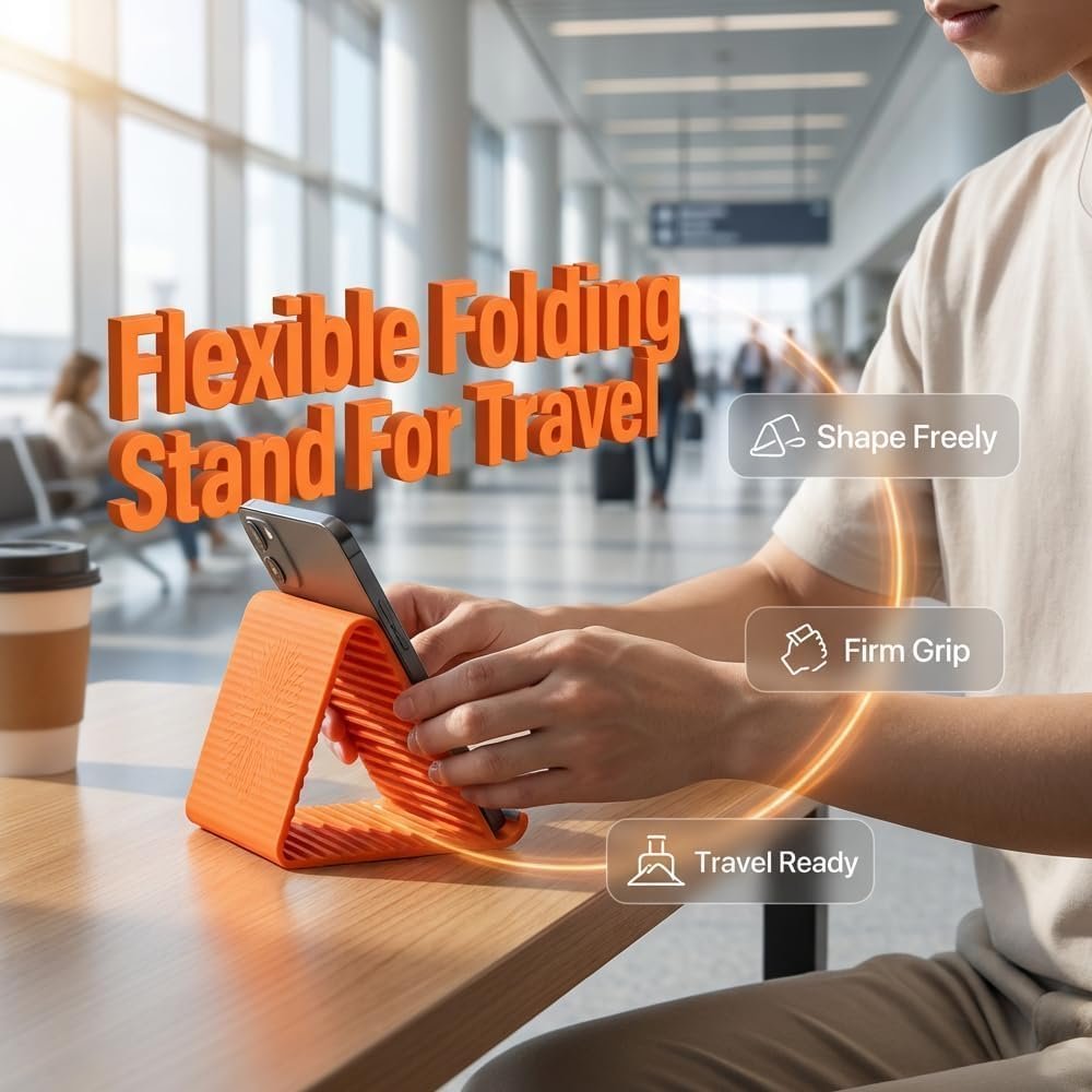 2026 New Portable Foldable Silicone Aluminum Phone Holder, Flexible Silicone Phone Stand, Adjustable Airplane Phone Holder for Tablet Laptop Desk Travel Non-Slip Bed Office Treadmill (Black) - Image 2