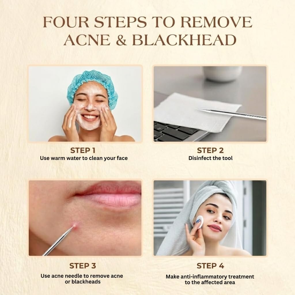 2 Pcs Pimple Extractor Tool 410 Grade Stainless Steel | Comedone Extractor, Pimple Popper, Blackhead Remover for Face, Zit Popper, Pimple Needle for Acne Removal - Image 2