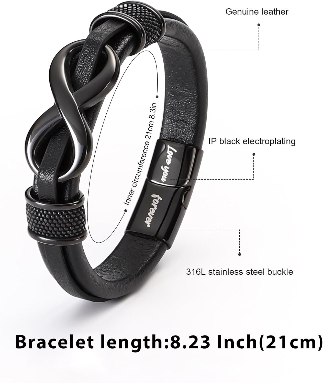 HSM Stylish Mens Bracelet with Engraved 'Love You Forever' – Premium Leather Bracelet for Men – Durable & Comfortable Wristband for Husband, Boyfriend - Image 4