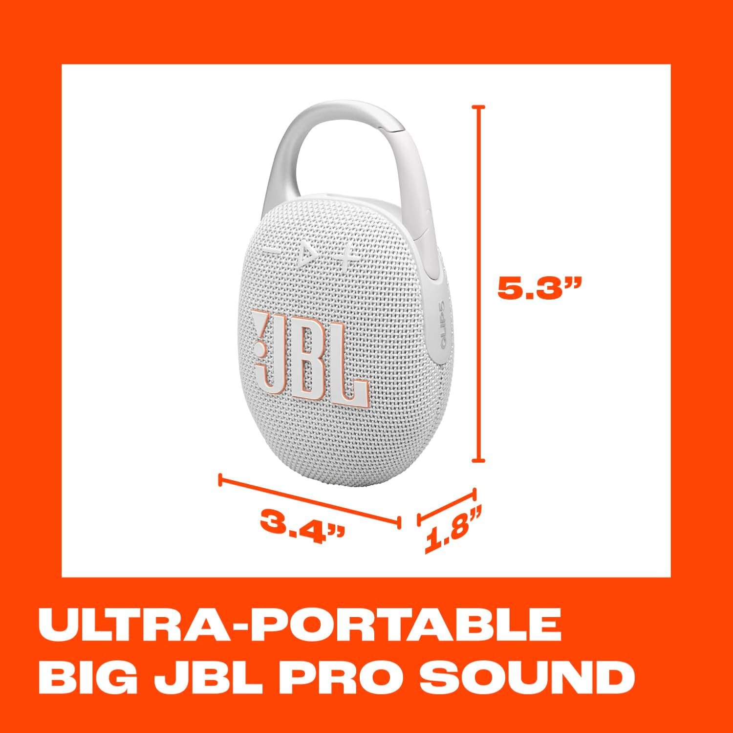 JBL Clip 5 - Ultra-Portable, Waterproof & Dustproof Bluetooth Speaker, Big JBL Pro Sound with Punchy bass, Integrated Carabiner, Up to 12 Hours of Play, Made in Part with Recycled Materials (White) - Image 5