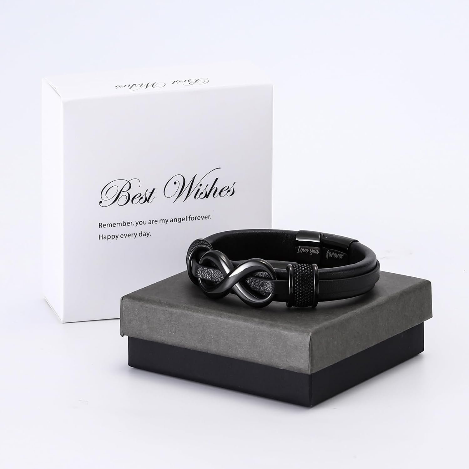 HSM Stylish Mens Bracelet with Engraved 'Love You Forever' – Premium Leather Bracelet for Men – Durable & Comfortable Wristband for Husband, Boyfriend - Image 9