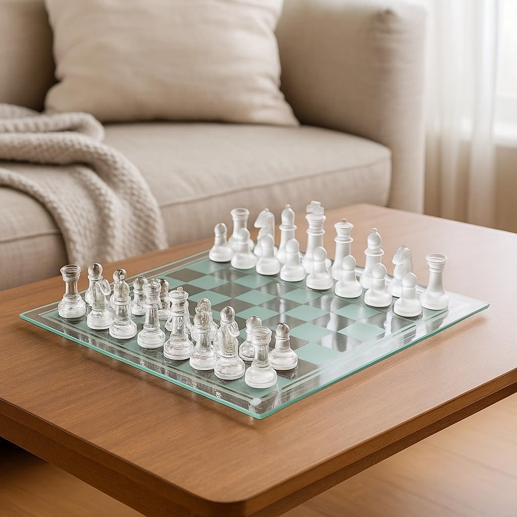 Elegant 10" Glass Chess Set - Premium Quality Board Game for All Ages for Chess Enthusiasts and Home Decor - Image 6