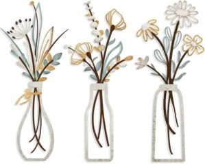 3 Pcs Metal Flowers Wall Arts Rusti...