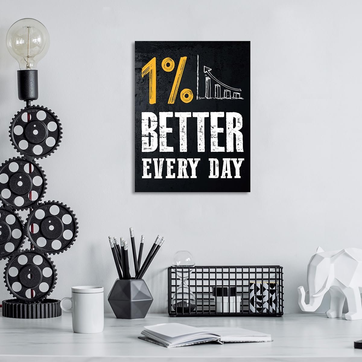 Gwisml Inspirational Canvas Wall Art,1% Better Every Day Motivational Quotes Canvas Frame Painting Prints Posters Artwork For Home Office Wall Decor - Image 3