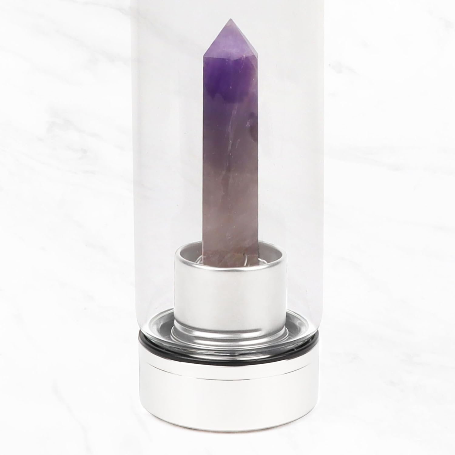 Myga Amethyst Crystal Water Bottle,16.9OZ 500ml Glass Drinks Bottle with Natural Healing Crystal and Neoprene Sleeve for Wellness and Self-Care for Gemstone - Image 6