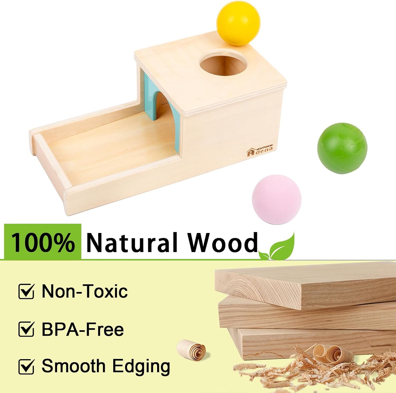 Adena Montessori Wooden Toy for 6-12 Month Baby 3 Balls with Tray, Object Permanence Box Colorful Learning Education Toy for Toddler Kid 1-2 Year Old, Preschool Developmental Girl and Boy Gift - Image 5