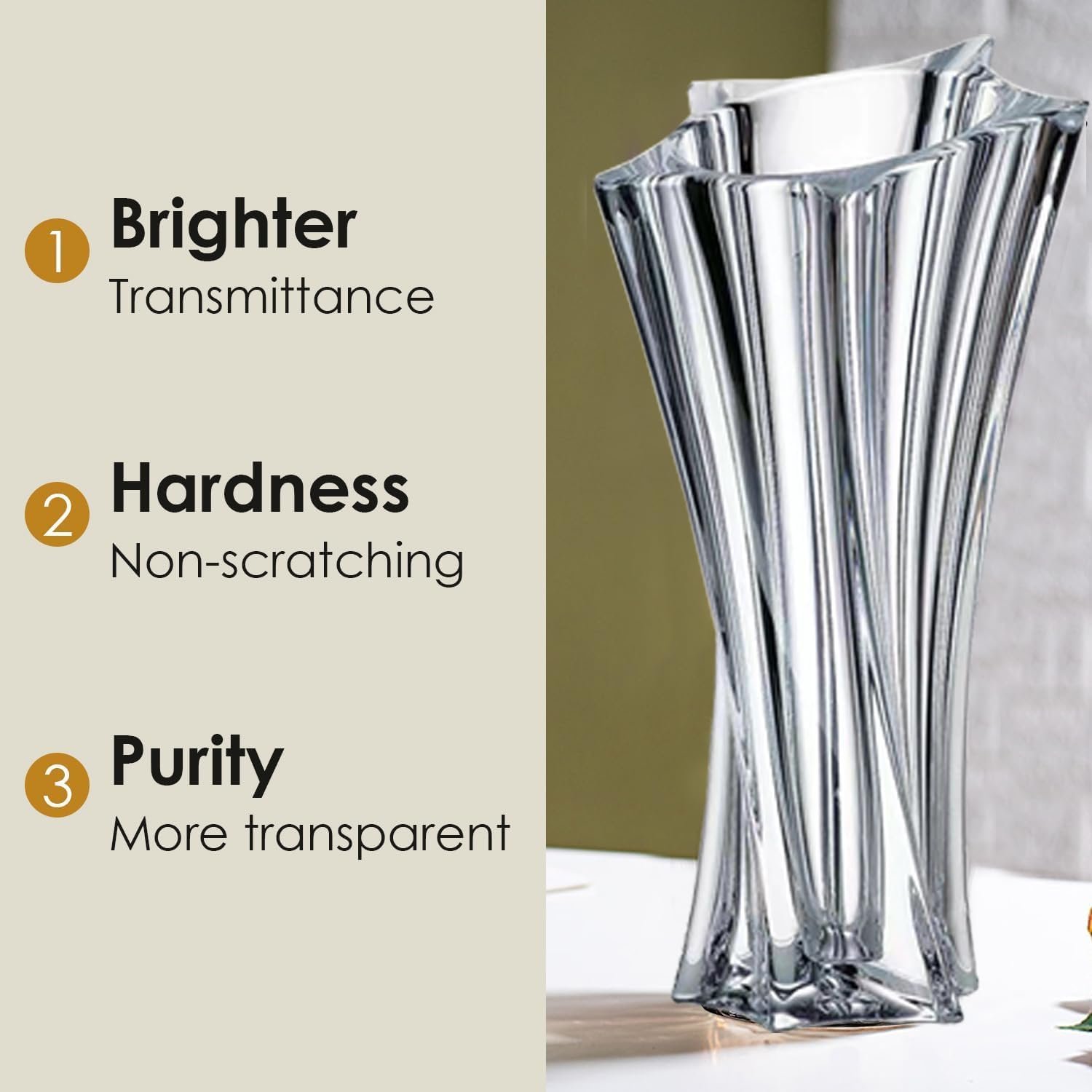 Crystal Glass Vase – Heavy Crystal Vase for Flowers with Weighted Bottom, Thick Durable Decorative Vases for Modern Home Decor, 9.8″ 3.5lb Clear Centerpiece (Transparent) - Image 4