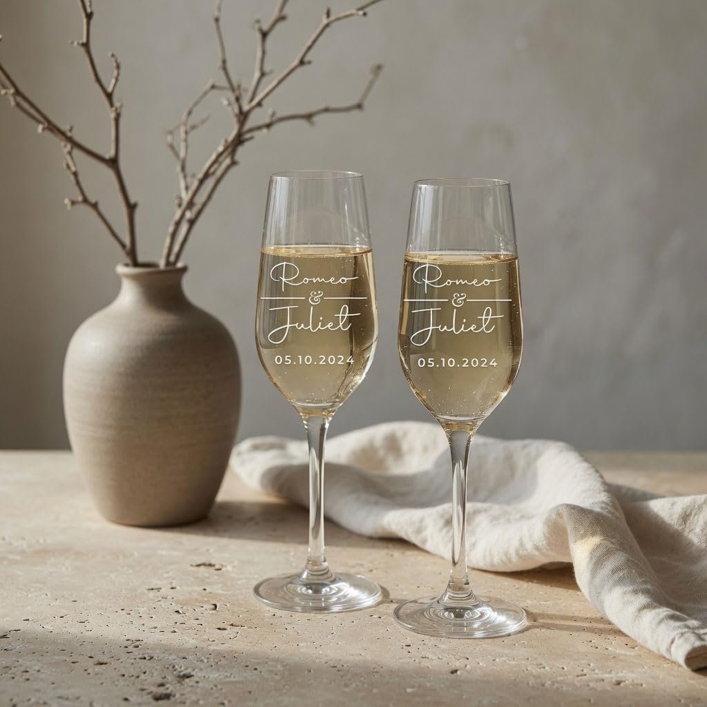 Custom Champagne Flutes Set - Wedding Gift Champagne Glasses - Personalized Bride & Groom Champagne Flutes - Mr & Mrs - Set of 2 - Couple Wedding Gifts Idea, Anniversary, Engagement Toasting Glasses - Image 4
