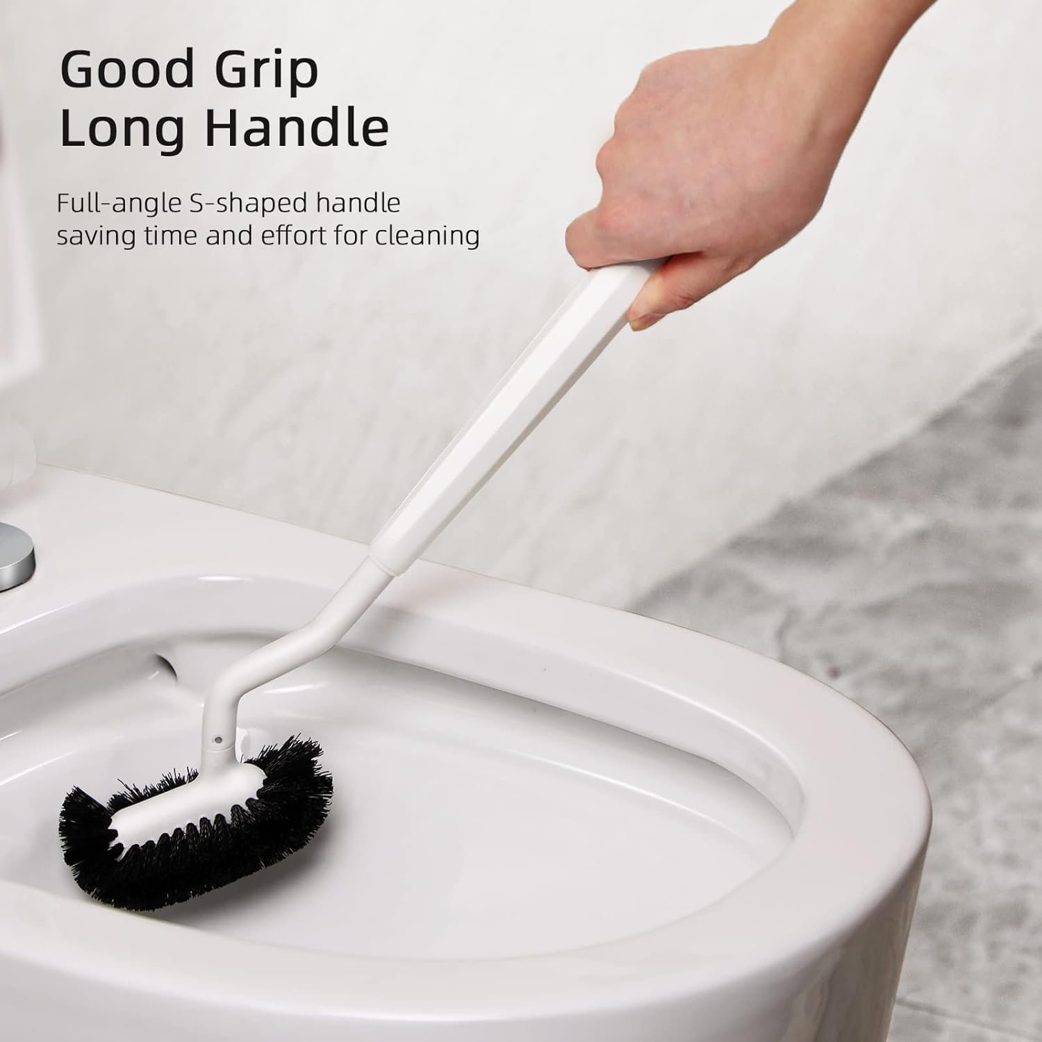 HAMITOR Toilet Brush and Holder Set: Curved Design Bathroom Toilet Bowl Cleaner Brush for Deep Cleaning Under Rim- Flexible Bristles Toilet Scrubber with Long Handle- Modern Travel RV Tools- White - Image 5