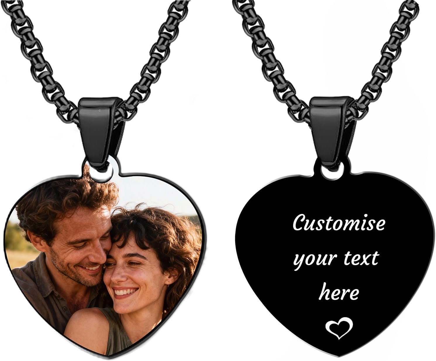 Personalized Necklace for Men - Custom Text & Family Photo Printing - Memorial Keepsake Gift for Dad, Husband, Papa
