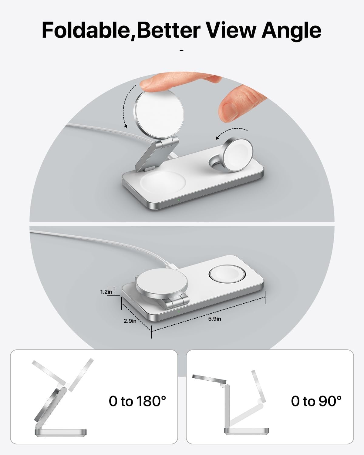 EXW Foldable 3 in 1 Wireless Charging Station for iPhone and Apple Watch,Compatible with Magsafe Charger Stand,Travel Bedside Fast Wireless Charger for iPhone 17e 17 Air 16 15 14 13 12 Series, Airpods - Image 7