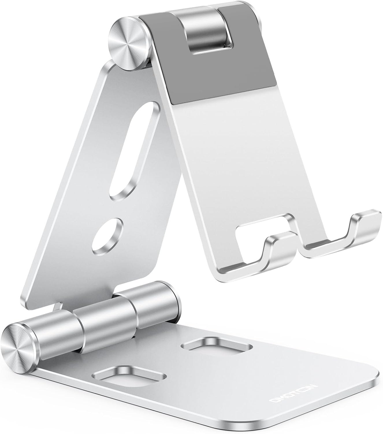 OMOTON Foldable Cell Phone Stand, C4 Portable Aluminum Phone Holder, Adjustable Phone Dock Cradle for iPhone 17/16/15 Pro Max Air, Small Tablets, All Smart Phones for Women Men Gift, Silver