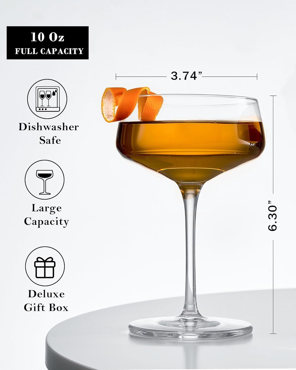 JBHO Martini Glasses, Crystal Coupe Glasses Set of 4, 10 Oz, Large and Fancy Cocktail Glasses, Hand-Blown Champagne Coupe Glasses for Espresso Martini, Manhattan as Bar Glassware or Mother's Gift - Image 6