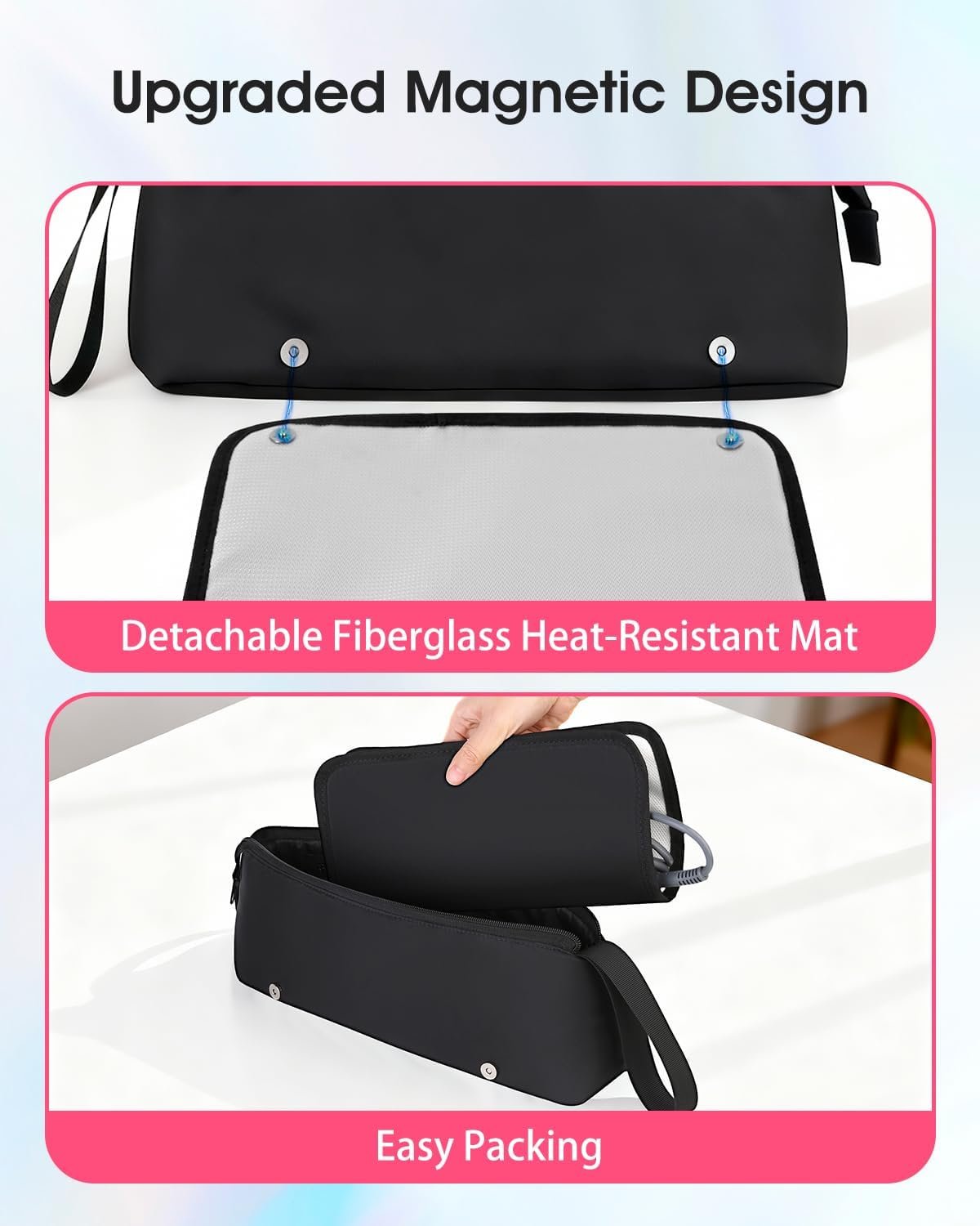 Hair Tools Travel Bag with Heat-Resistant Mat, Large Capacity Organizer for Curling Iron, Flat Iron, Blow Dryer & Hair Accessories, Portable Travel Case for Styling Tools (Black) - Image 5