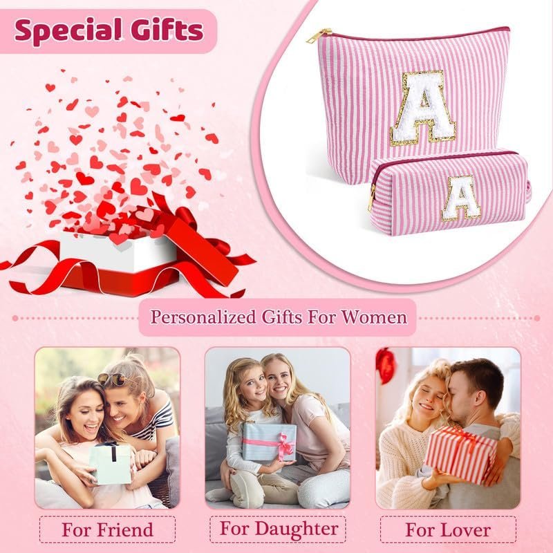 Initial Makeup Bag - Cosmetic Bag Pink Make Up Bags Travel Toiletry Organizer Monogram Cute Makeup Bag for Girls Birthday Gifts for Women Teen Girl Personalized Gift(Purple E) - Image 5
