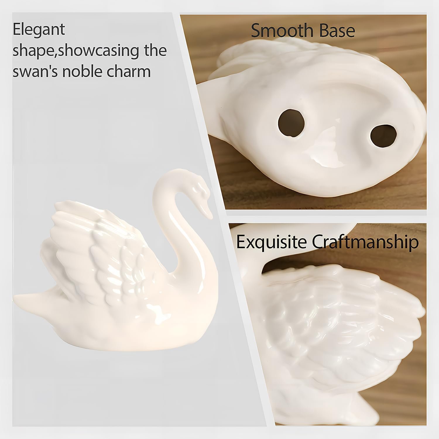 Ceramic Swan Figurine - Modern Minimalist Porcelain Statue Art Decor, Knick Knacks Home Decor for Living Room, Office, Desk, Shelf Decoration (White) - Image 4