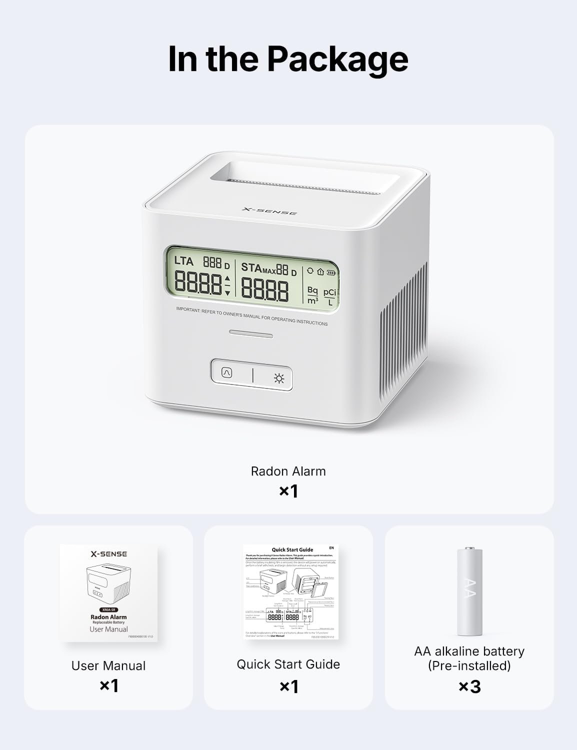 X-Sense Radon Detector for Home, Easy to Use, Zero Lab Fees, No Installation Required, Continuous Monitoring with Clear LCD Screen in pCi/L or Bq/m³, Battery Operated, XR0A-SR - Image 9