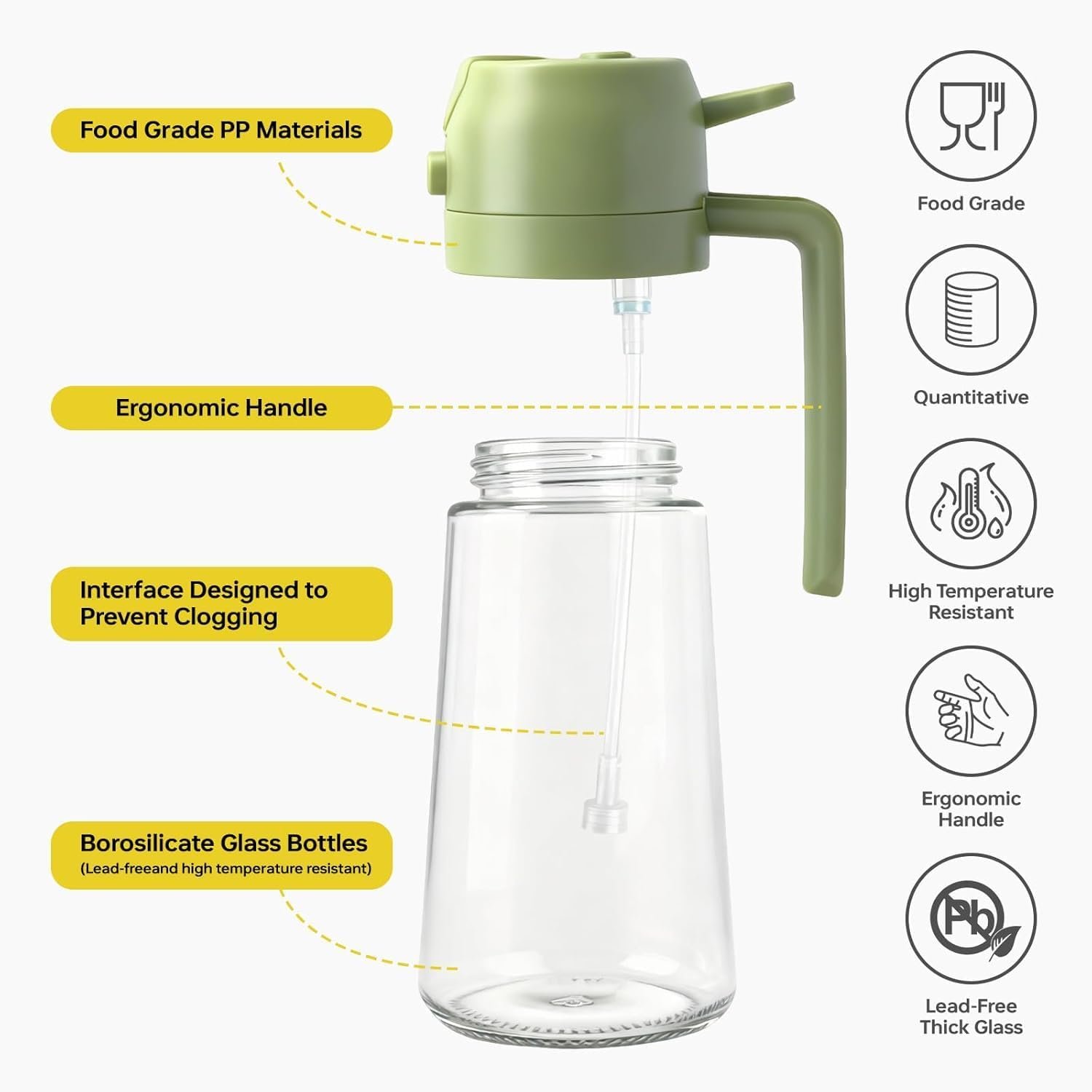 2Pack Glass Oil Sprayer for Cooking 16oz/470ml, 2 in 1 Oil Dispenser with Label Stickers & Portion Control, Kitchen Gadget for Air Fryer, Salad, BBQ, Frying(Black+Green) - Image 4