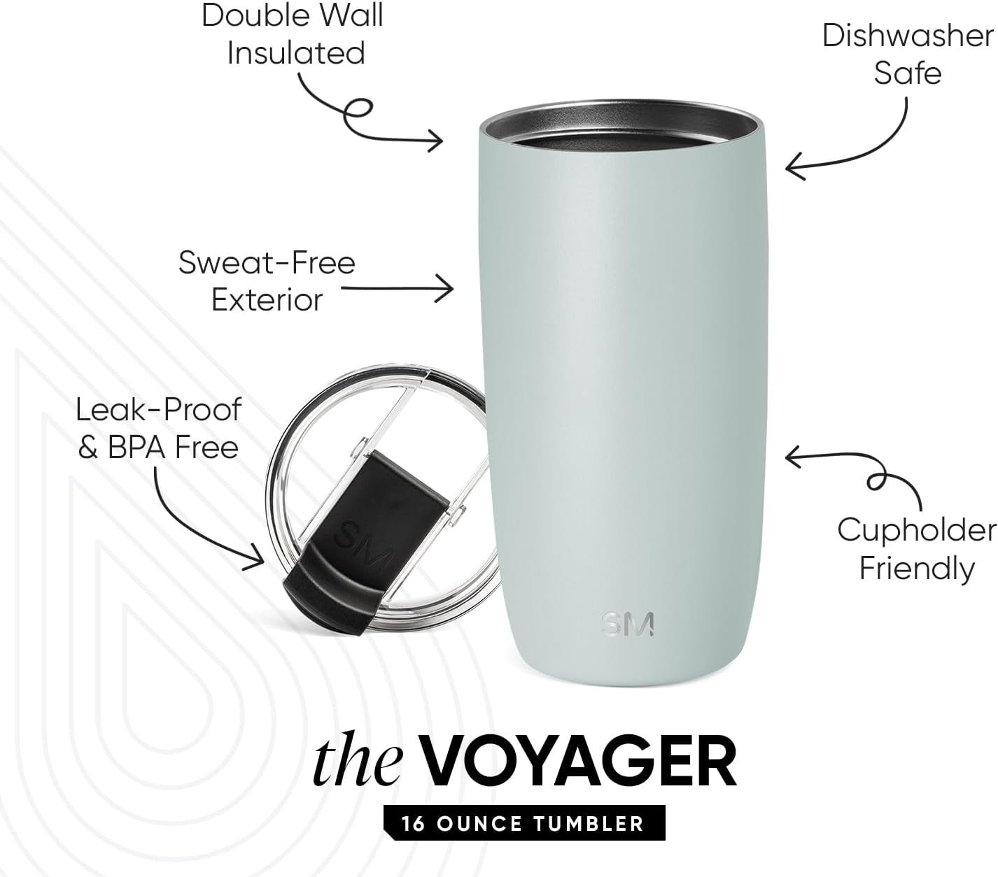 Simple Modern Voyager Tumbler with Flip Lid | Travel Coffee Mug | Insulated Stainless Steel Cold Brew Iced or Hot Coffee Cup | Gifts for Women Men Her Him | 16oz, Sea Glass Sage - Image 2