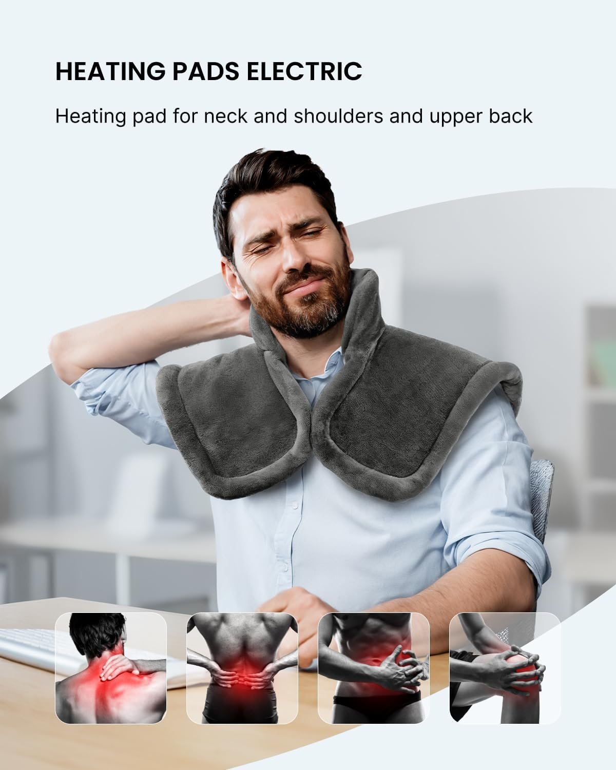 RENPHO Heat Wrap Electric for Neck Shoulders and Back, Fathers Day Ideal Gifts for Men Dad Him, Auto Shut Off, ETL Certified, 21"x23", Gray - Image 3