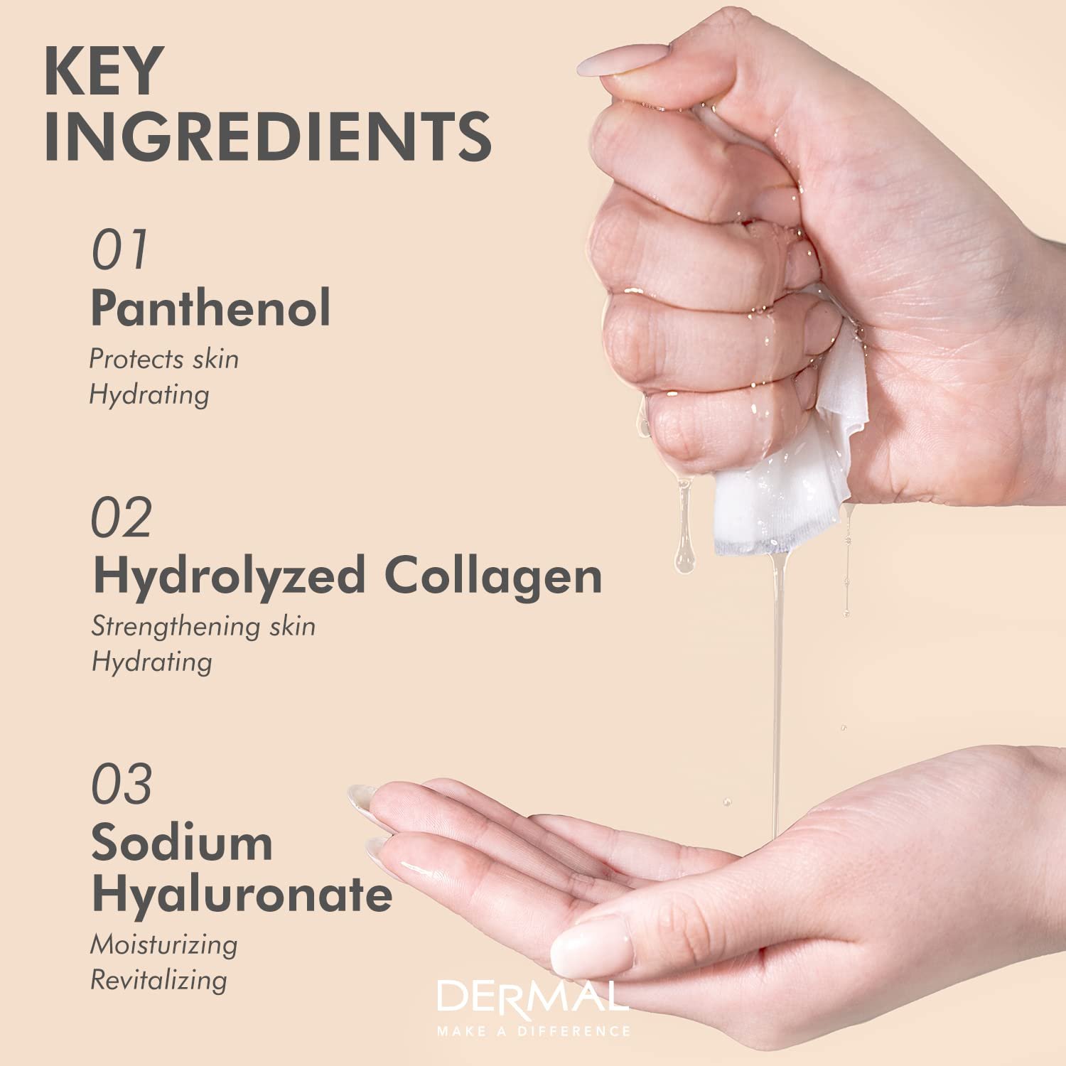 DERMAL Korean Collagen Face Mask 32 Combo Pack A+B Set – Hydrating & Soothing Sheet Mask with Panthenol, Hypoallergenic Calming Moisture Care for All Skin Types - Image 6