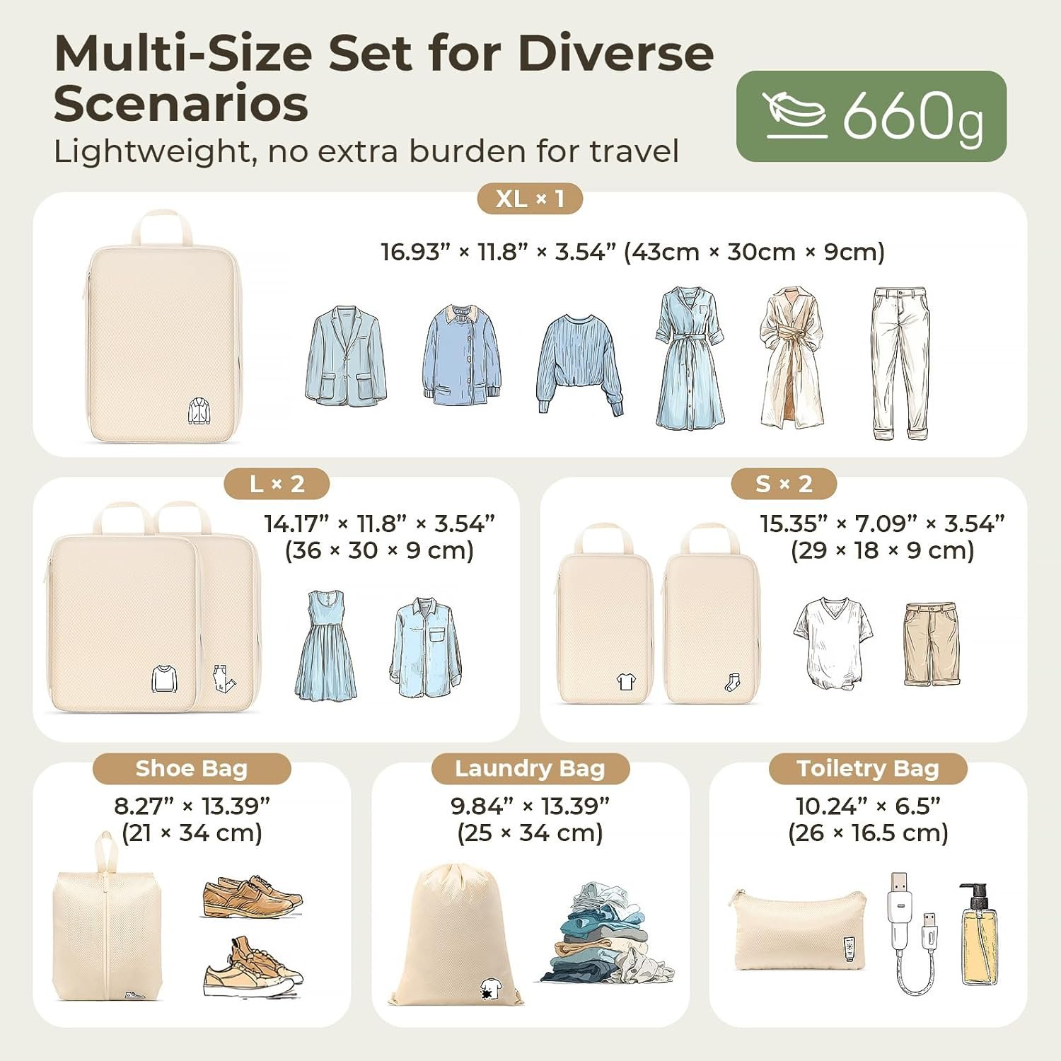 Samfolk Compression Packing Cubes for Suitcases, Ultralight Packing Cubes for Backpack Waterproof Luggage Packing Organizers Expandable Packing Cubes for Travel Accessories and Essentials 8 Set Beige - Image 8