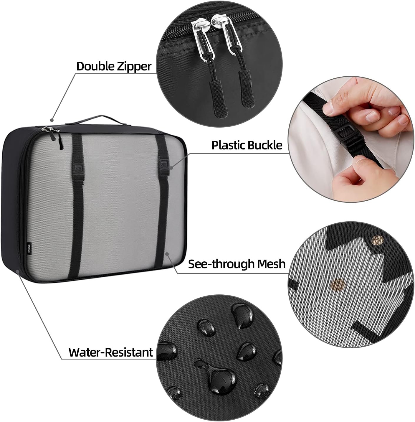 BAGAIL 10 Set Packing Cubes Various Sizes Packing Organizer for Travel Accessories Luggage Carry On Suitcase-Black - Image 5