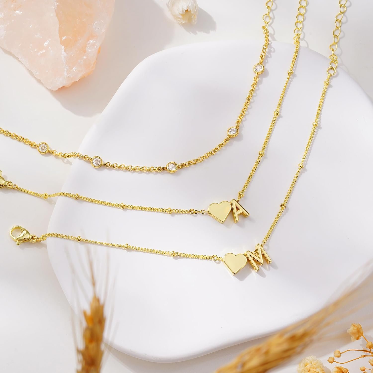 Turandoss Heart Initial Bracelets for Teen Girls - 14K Gold Plated Layered Initial Bracelets Heart Letter A-Z Charm Bracelet Stack Mom Daughter Jewelry Birthday Gifts for Women Teen Girls - Image 6