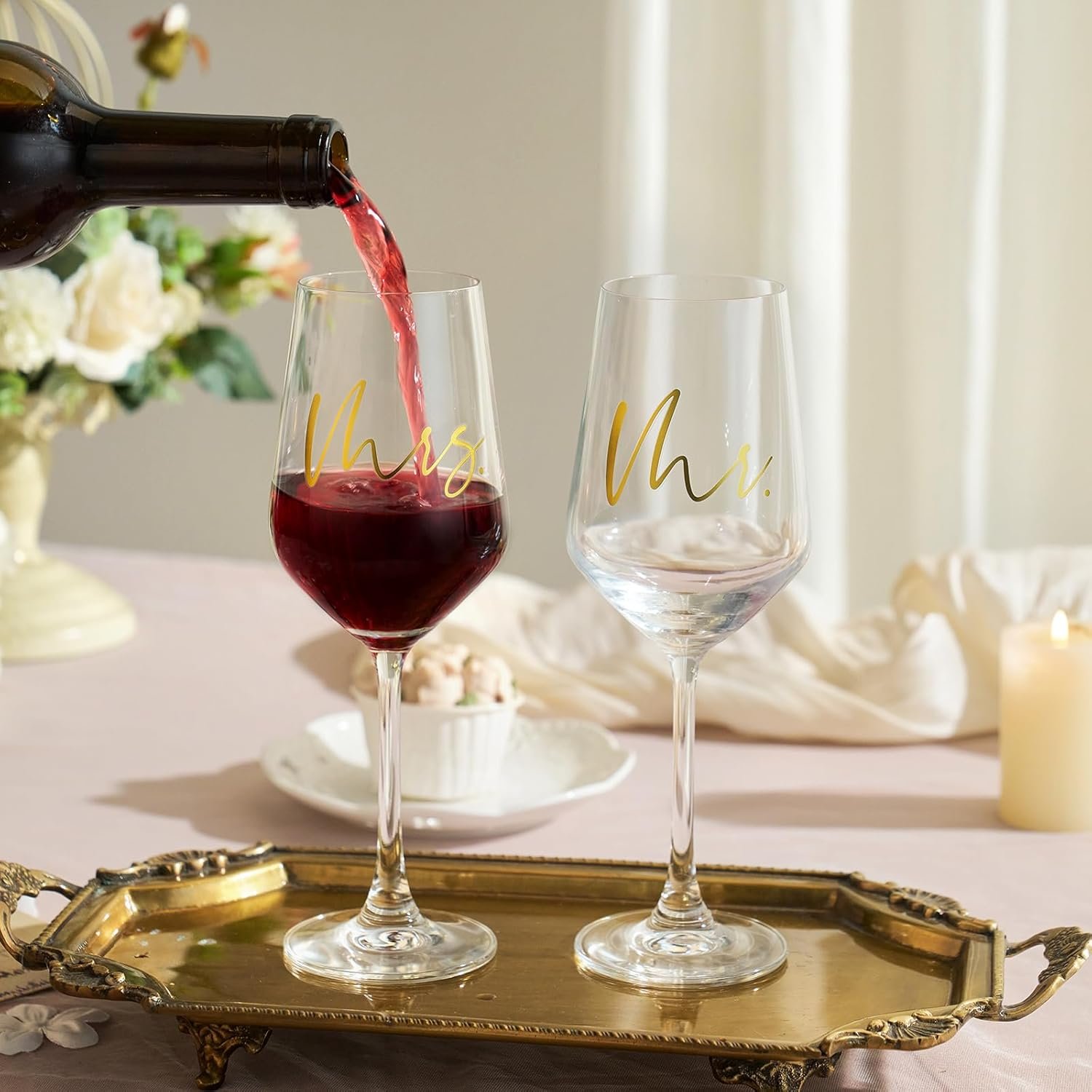 AW BRIDAL Mr and Mrs Wine Glasses Set of 2 for Engagement Bridal Shower, Wedding Gifts for Newlywed Couples 2026, Personalized Anniversary Wine Glass Gift Basket for Bride Groom and Fiance Fiancee - Image 7