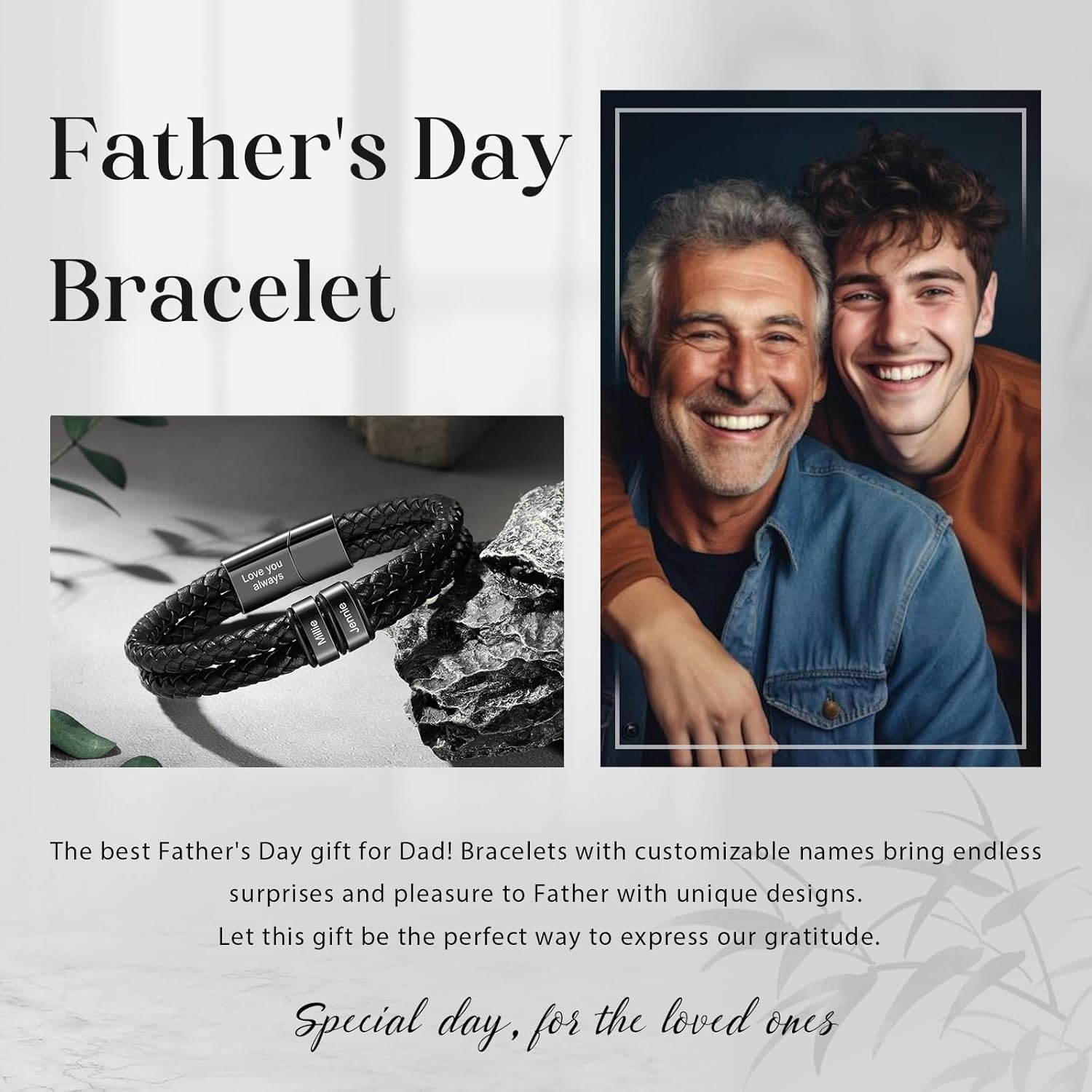 Personalized Leather Bracelet for Men Custom Engraved 2-6 Names Braided Dad Bracelet Unique Father's Day Gift for Dad, Husband, Boyfriend - Image 3