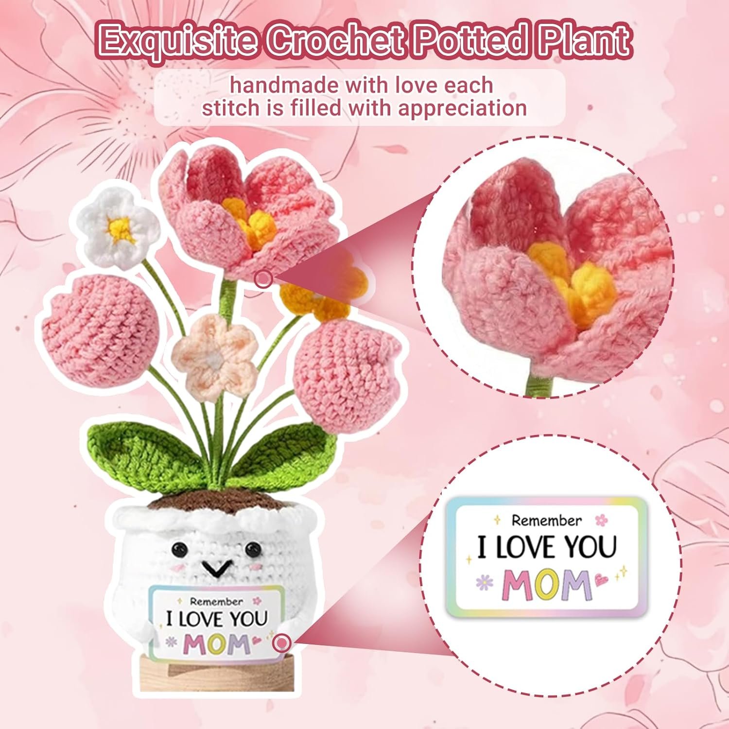 Gifts for Mom - Mothers Day & Birthday Gifts from Daughter Son - Unique Handmade Crochet Tulip Flower with Emotional Support Message Card - Image 6