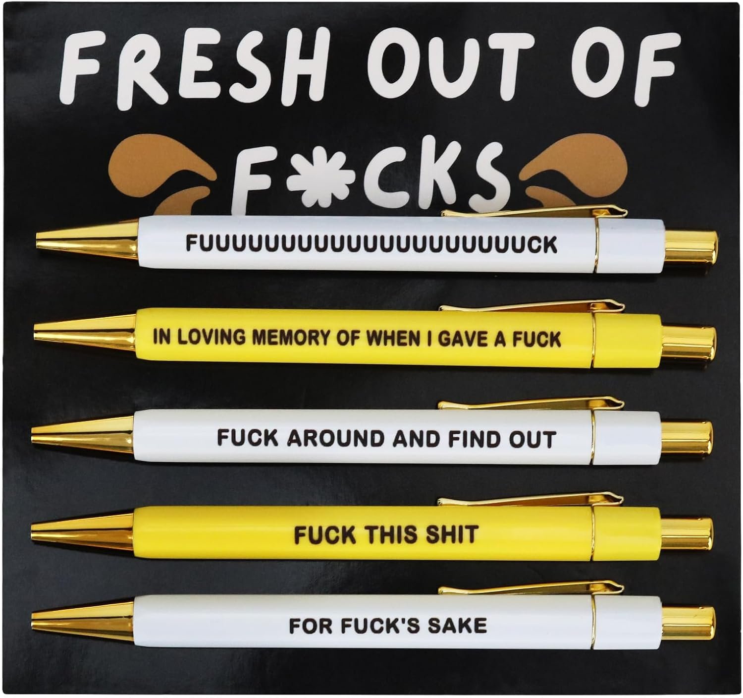 Funny Pens, Fresh Out of Fucks Pen Set, Secret Santa Gifts for Women Men, Rude Swear Word Daily Ballpoint Pen Set, Retractable Funny Pens with Sayings for Adult Coworkers Office Supplies