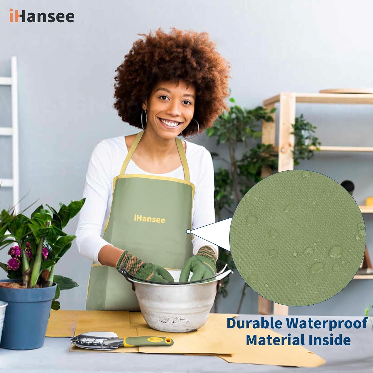 Set of 12 Garden Tools, iHansee Heavy-Duty Aluminum Gardening Tools Set with Rubber Non-Slip Handle, Garden Apron, Gloves, Kneeling Pad & Storage Bag, Ideal Gardening Gifts for Women Men Gardeners - Image 6