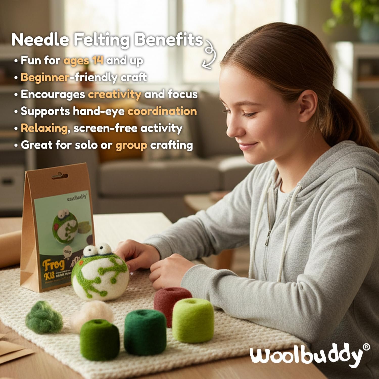 Woolbuddy Needle Felting Wool Kit – Starter Set to Make 6 Cute Animals – Includes Wool, Pad, Needles & Instructions for Beginners and Adults - Image 6