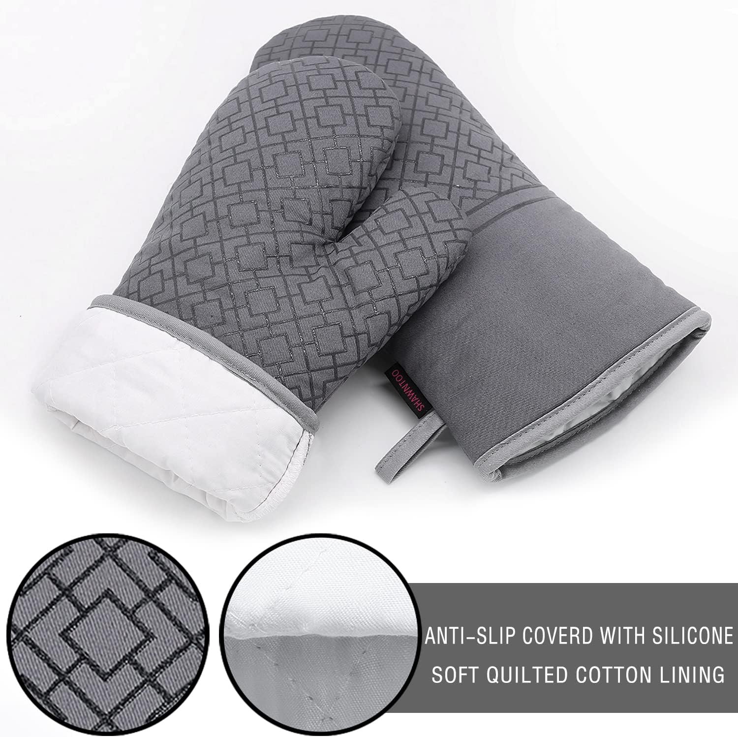 Oven Mitts and Pot Holders Sets 6pcs, Kitchen Oven Glove,High Heat Resistant 550 Degree Extra Long Oven Mitts and Potholders with Non-Slip Silicone Surface for Home Essentials (Grey) (Gray) - Image 3