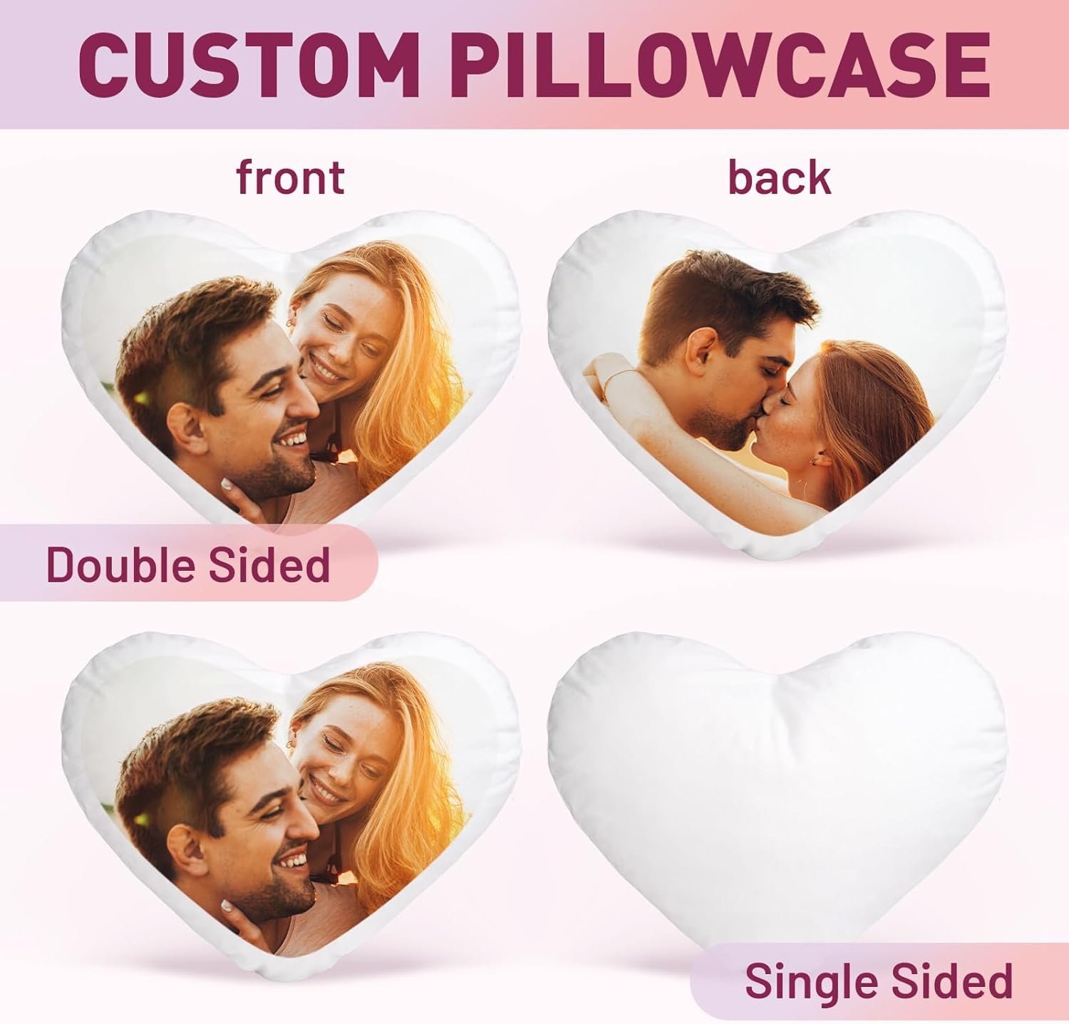 Custom Pillow with Picture & Text - Include Insert, Personalized Photo Pillow Double-Sided Printing, Custom Heart Pillow for Loved One | Personalized Couple Gifts for Birthday Anniversary - Image 7
