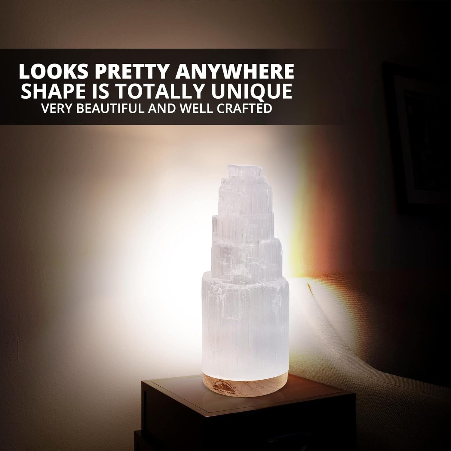 Himalayan Glow WBM Selenite Crystal Lamp 20cm, Moroccan Skyscraper Lamp, Crystals and Healing Stones for Healing and Meditation - Image 8