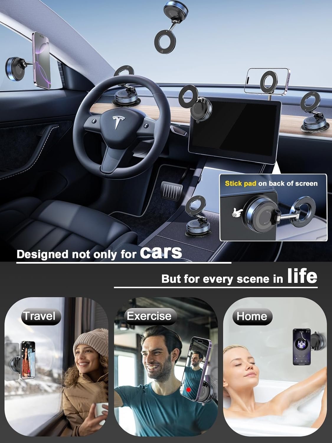 snanlen Upgraded 360° Vacuum Magnetic Phone Holder, Magnetic Car Phone Mount, Hands-Free Suction Cup Phone Holder for Car/Gym/Mirror/Shower, Car Mount Compatible with iPhone 17 Pro Max/Android - Image 2