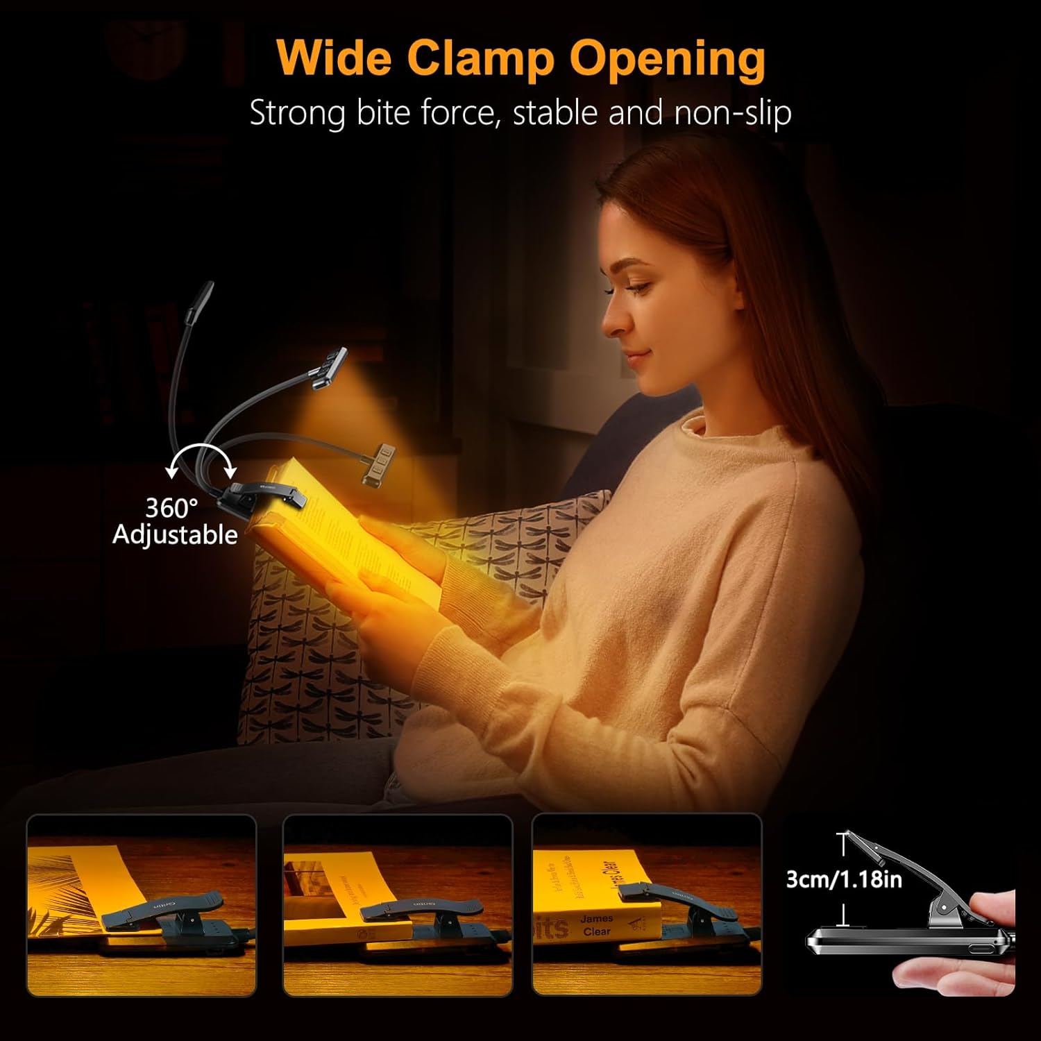Gritin 19 LED Rechargeable Book Light for Reading in Bed with Memory Function- Eye Caring 3 Color Temperatures,Stepless Dimming Brightness,90 Hrs Runtime Lightweight Clip on Light for Book Lovers - Image 7