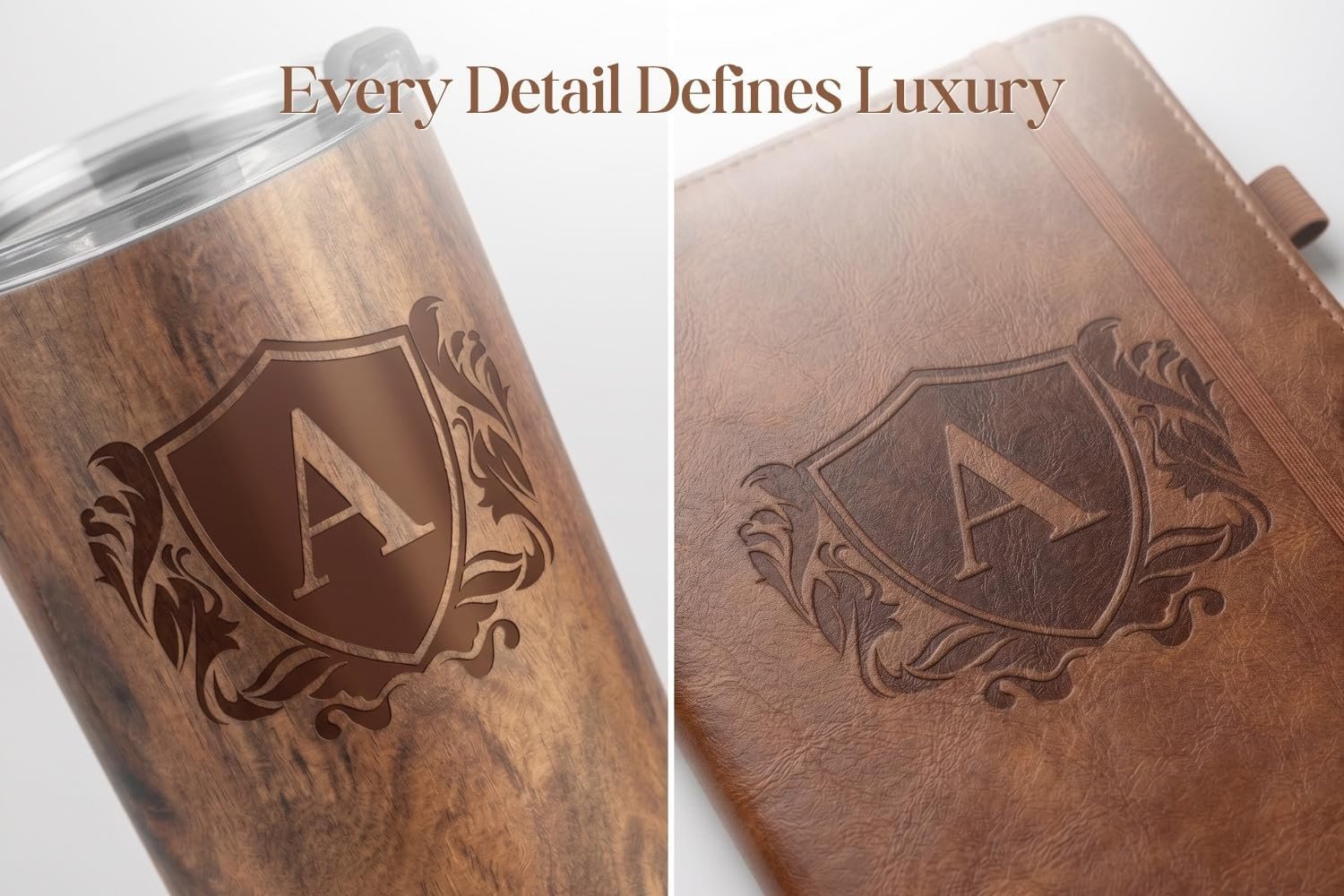 Onebttl Personalized Gifts for Men with Initials, Monogrammed Travel Tumbler for Him, Custom Notebook, Luxury Pen, Unique Birthday Christmas Gifts for Men who Have Everything, Wood, R - Image 3