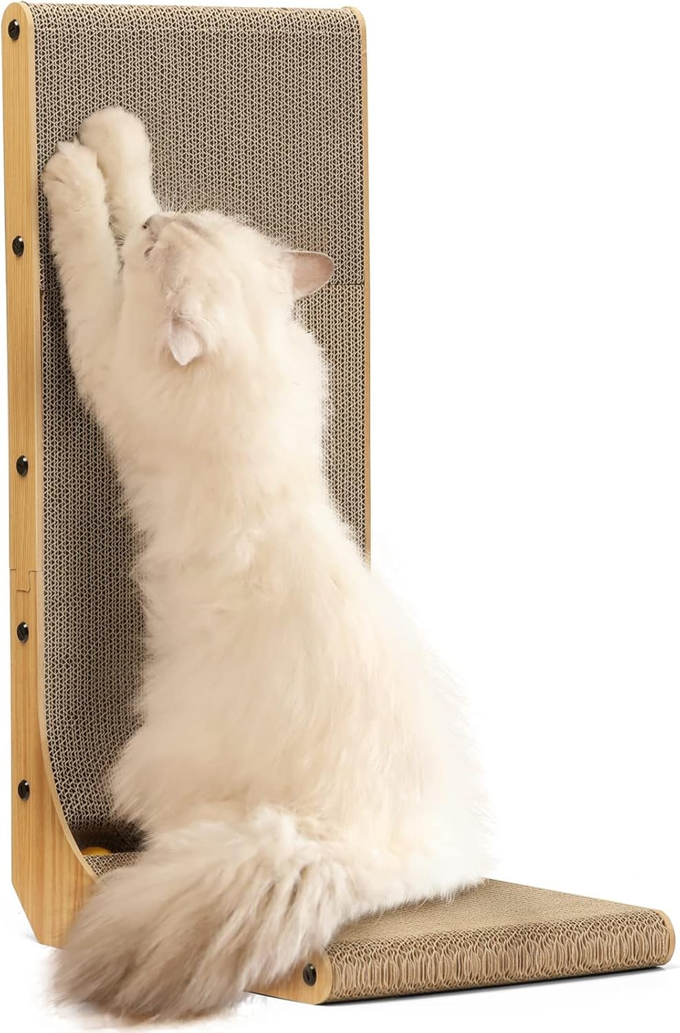 FUKUMARU Cat Scratcher, 68 CM L Shape Cat Scratch Pad Wall Mounted, Cat Scratching Cardboard with Ball Toy for Indoor Cats, Large Size