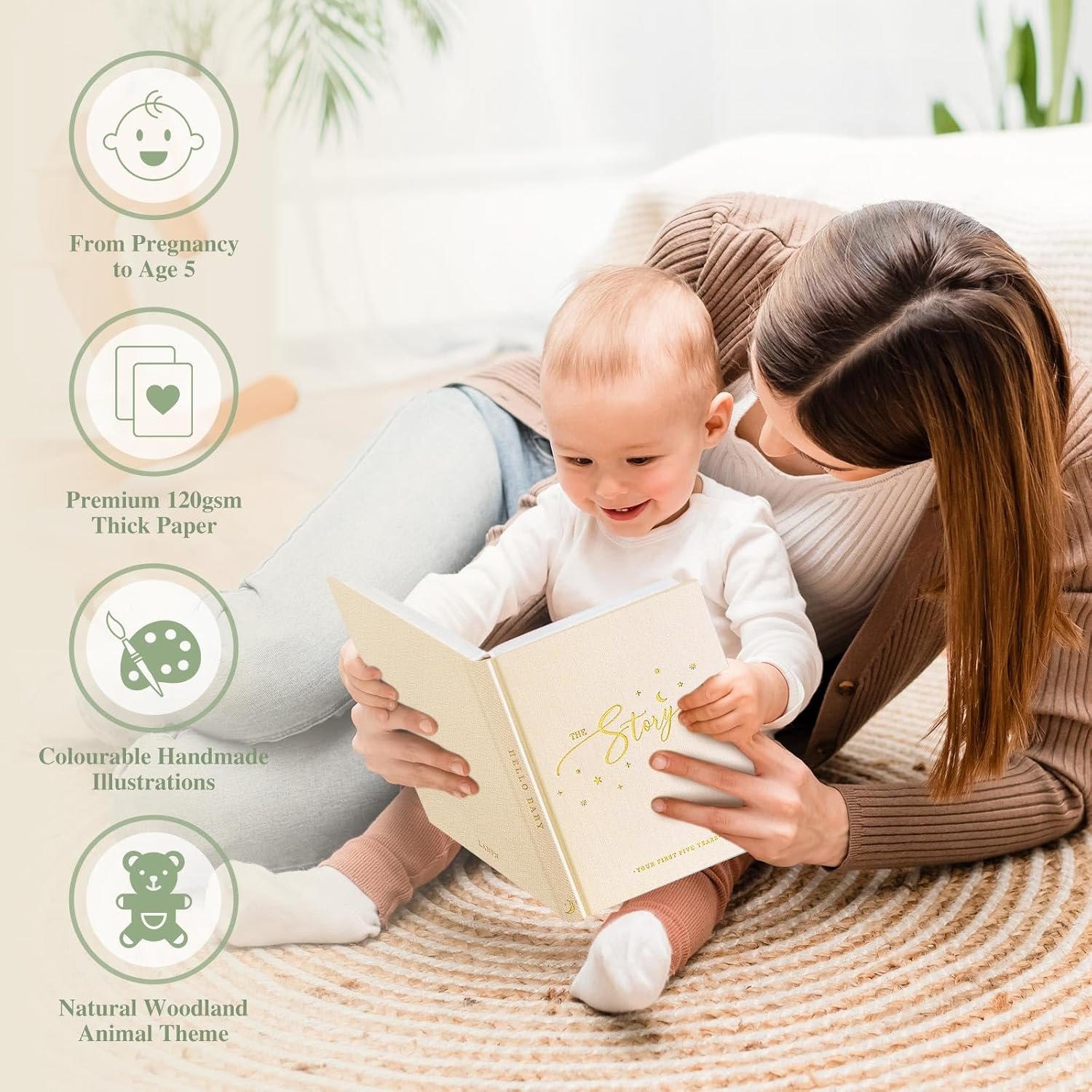 Lanpn Baby Memory Book - Linen Baby Book Memories Keepsake - The Story of You - Newborn Baby First 5 Year Journal Scrapbook Photo Book Milestone Album for Boy Girl New Parents (Beige, 154 Pages) - Image 6
