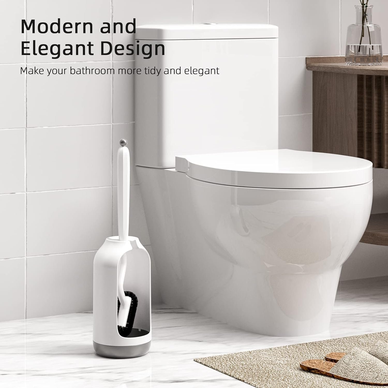 HAMITOR Toilet Brush and Holder Set: Curved Design Bathroom Toilet Bowl Cleaner Brush for Deep Cleaning Under Rim- Flexible Bristles Toilet Scrubber with Long Handle- Modern Travel RV Tools- White - Image 6