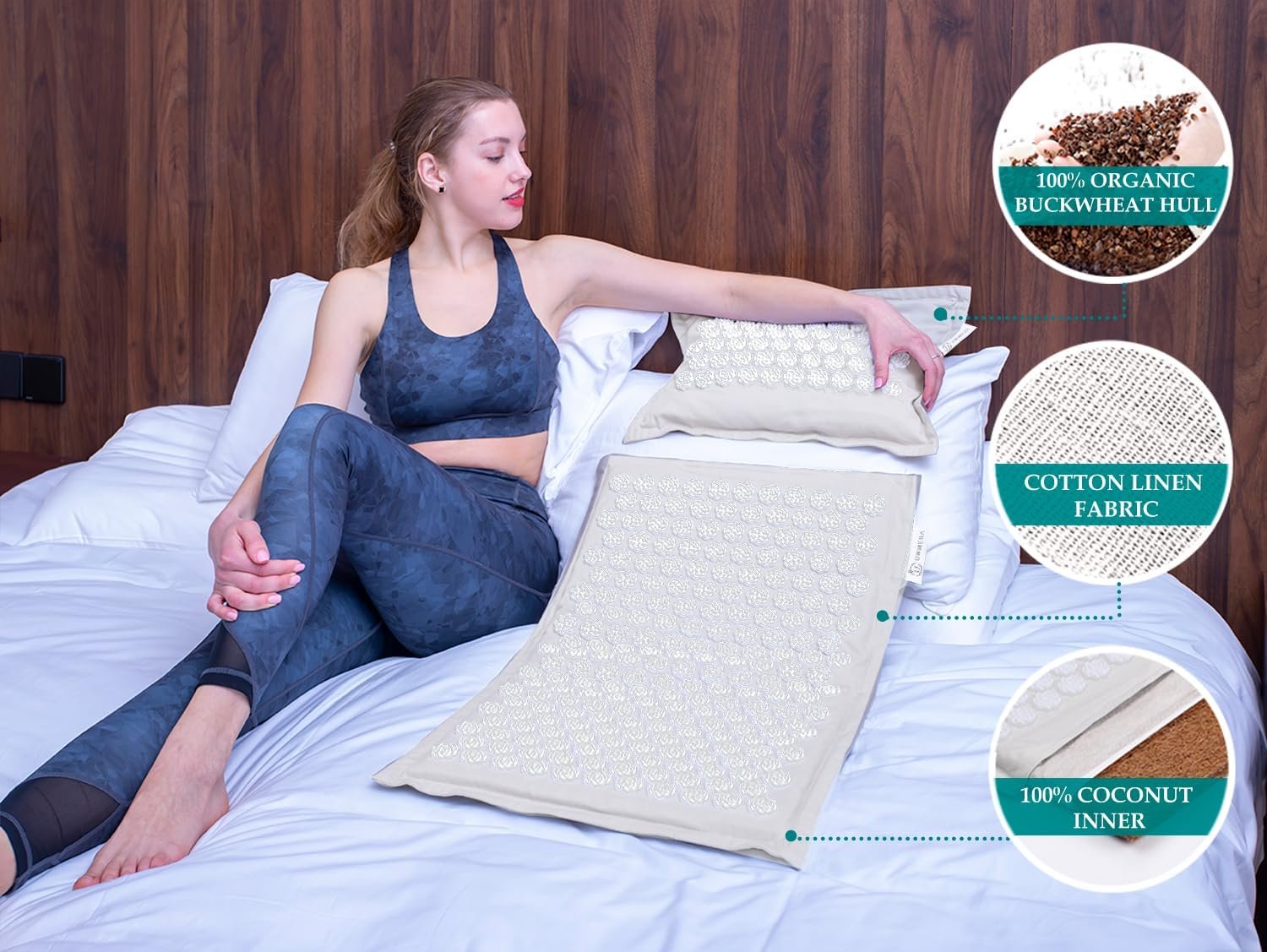 UNMERA Acupressure Mat and Pillow Set,Natural Eco Linen & Coconut Fiber Filling,for Back/Neck Pain Relief, Sciatic, Headache and Muscle Relaxation, Comes with Carrying Bag - Image 2
