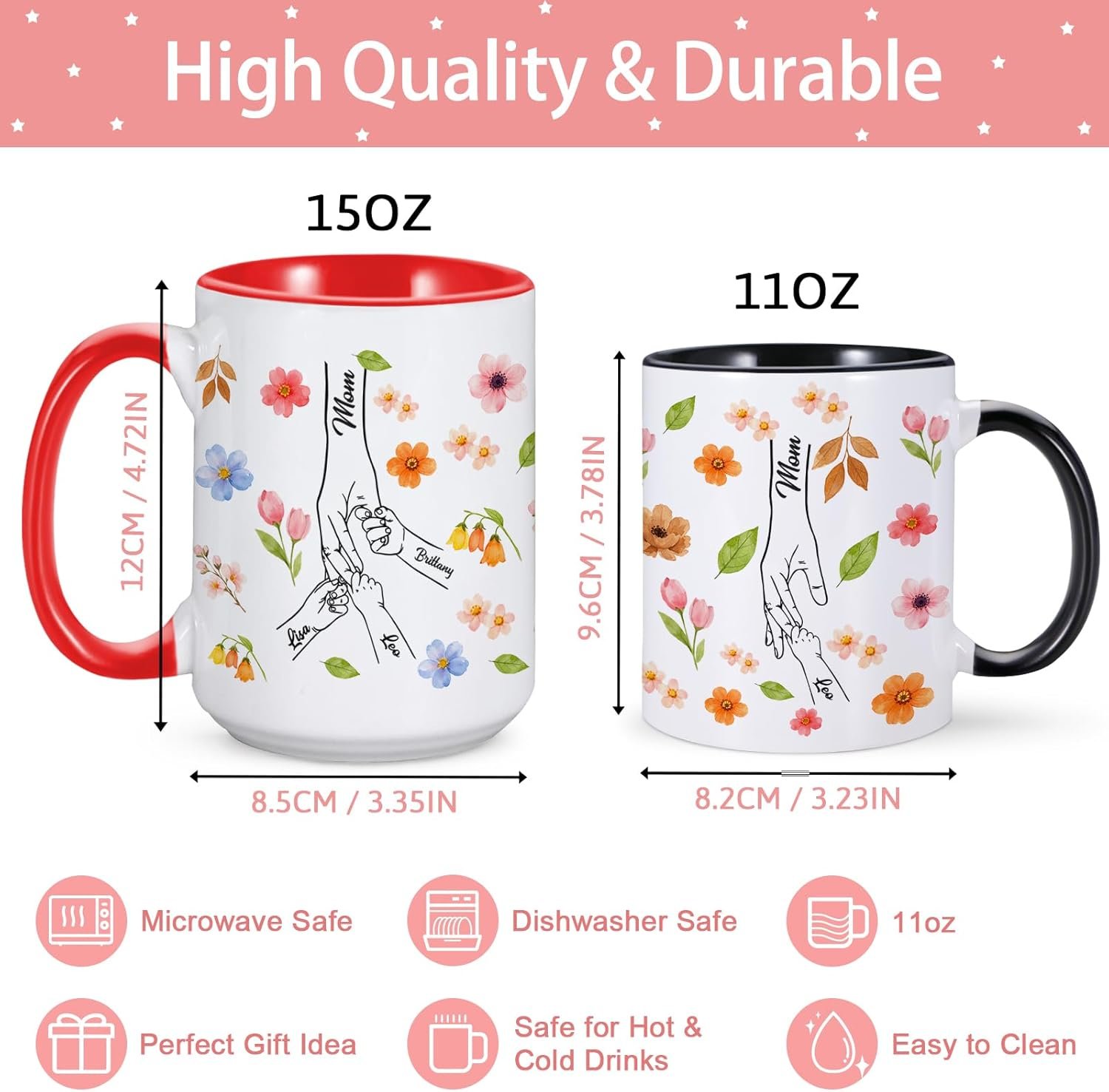 Custom Mom Grandma Mug with Kids Names, Personalized Birthday Gifts for Mom Grandma, Customized Mama Mommy Grandmother Mimi Nana Coffee Cup, Mothers Day Christmas Gifts for Mother Wife Daughter - Image 7