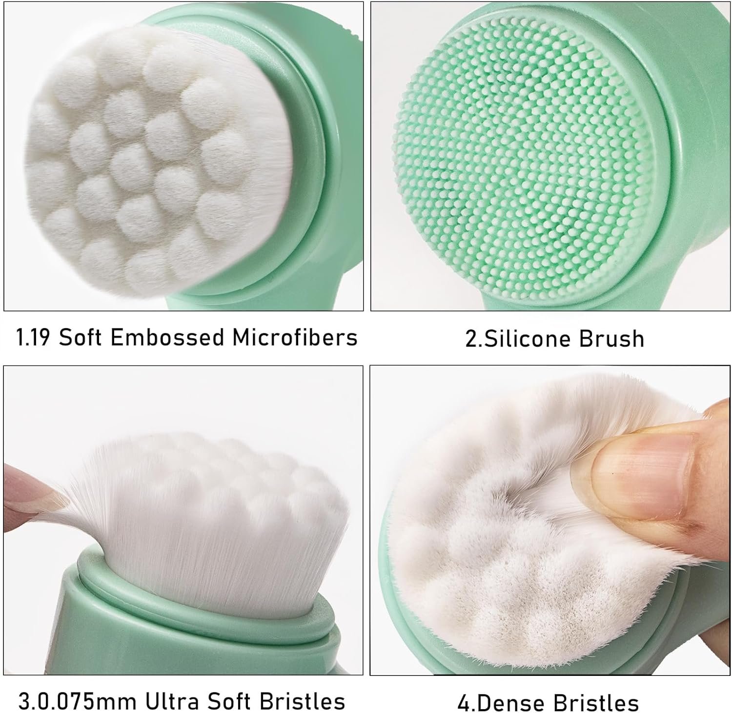 Face Brush 2 in 1, Silicone Facial Cleansing Exfoliating Brush Soft Bristles Pore Deep Cleansing, Jade Face Roller Skin Care Tools, Manual Dual Face Wash Scrub Brush For Massaging, Blue+Green - Image 3
